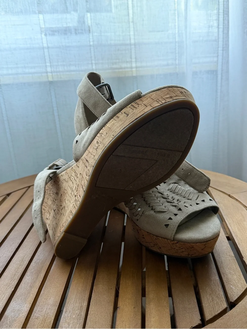 Marc Fisher Tan Suede Wedge Sandals with Cork Platform Size 9